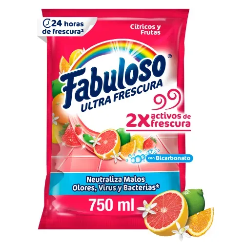 Desinfectante Multiusos Fabuloso Frescura Activa Antibacterial Bicarbonato Cítricos Y Frutas -750ml
