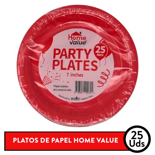 Plato De Papel Home Value Rojo 25 Unidad