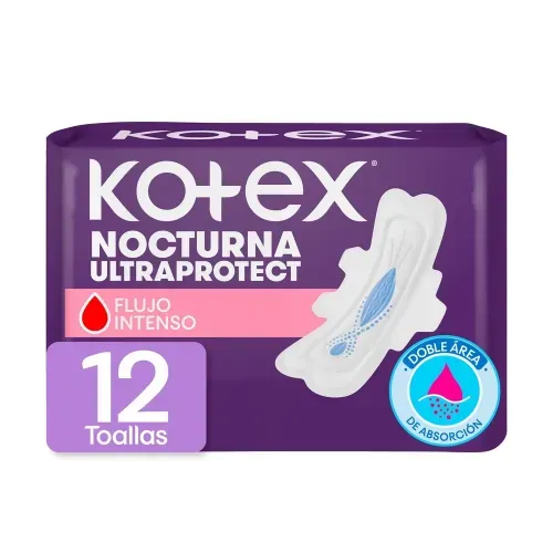 Toallas Femeninas Kotex Nocturna - 12 Unidades