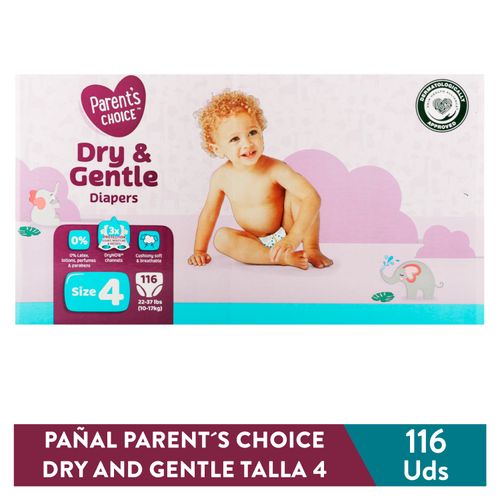 Pañales Parent's Choice Dry and Gentle Talla 4 - 116 Uds