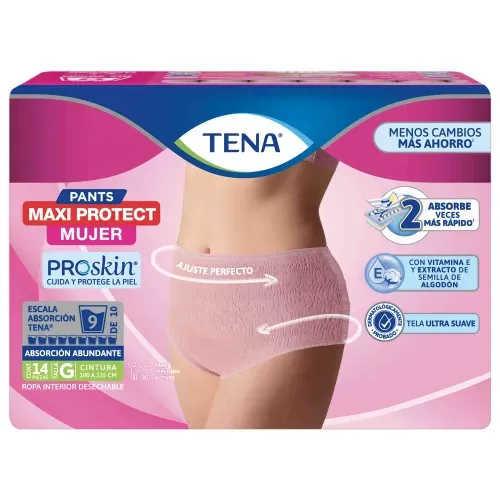 Ropa interior tipo calzón Tena Pants Maxi Protect Mujer Absorción abundante para mujer Talla G - 14 piezas