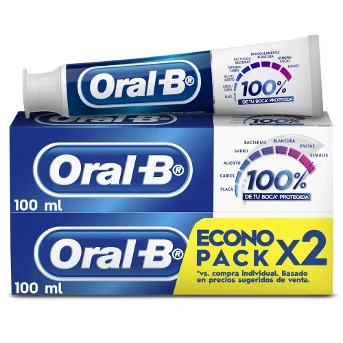 Pasta Dental Oral-B 100% De Tu Boca Cuidada - 2 Uds x 100 ml c/u