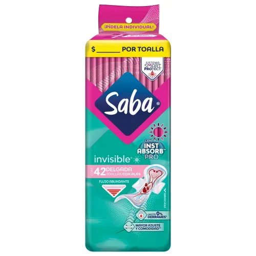 Toallas Femeninas Saba Invisible Día delgada con alas flujo abundante - 42 piezas