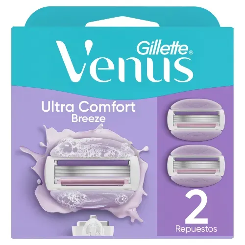 Repuesto Máquina Afeitar Mujer Gillette Venus Ultra Comfort Breeze 3 Hojas - 2 Uds