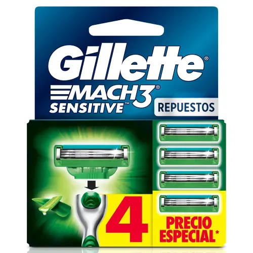 Repuestos Afeitar Gillette Mach3 Sensitive Aloe Piel Sensible - 4 Uds