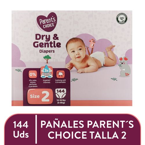 Pañales Parent's Choice Dry and Gentle Talla 2 - 144 Uds