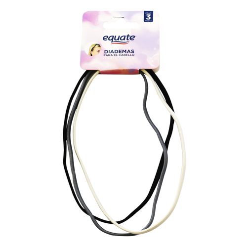 Diadema Para Cabello Marca Equate Elastica - 3 Piezas