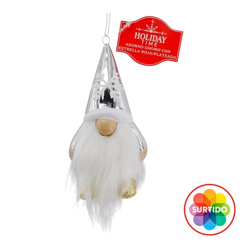 Adorno Holiday Time de gnomo con estrella roja y plata Navidad