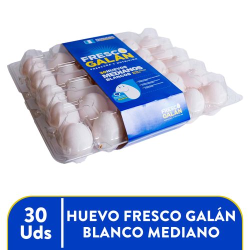 Huevo de Gallina Fresco Galan Blanco Mediano - 30 Unidades