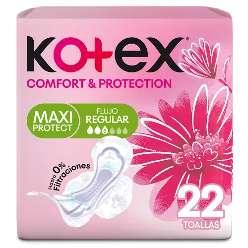 Toallas Femeninas Kotex Comfort y Protección Maxi - 22 Unidades