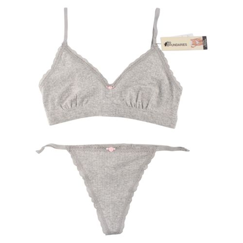 Set de bralette y tanga para dama No Boundaries color gris