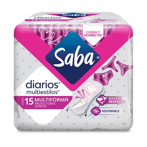 Protectores Diarios® Saba® Multiestilos® Multiforma para flujo vaginal - 15 piezas