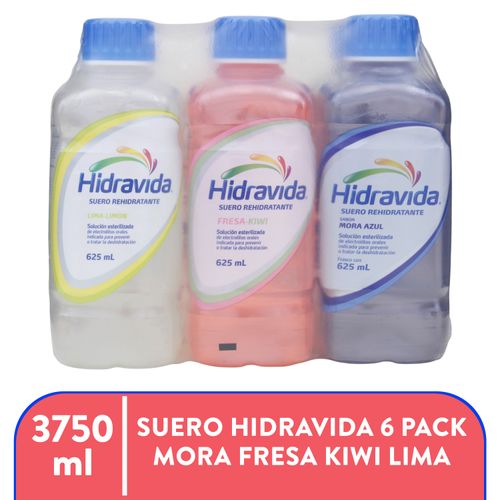 Suero Hidravida sabores Mora Fresa Kiwi Lima 6pack - 3750 ml-Precio indicado por suero oral