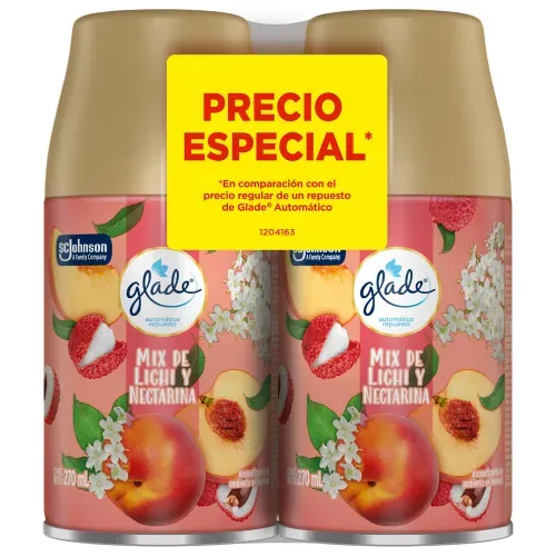 Aromatizante Automático Glade Mix de lichi y nectarina 2 repuestos 175 g c/u