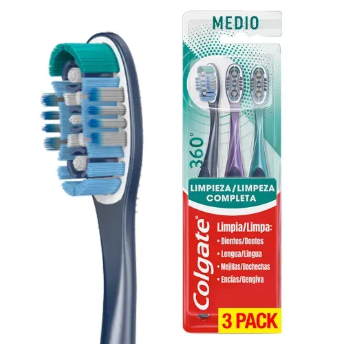 Cepillo Dental Colgate 360 Limpieza Completa - 3 Pzas