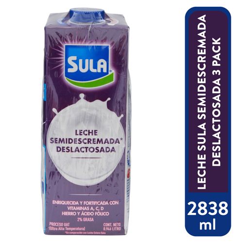 Leche Sula Deslactosada Semidescremada 3 Pack - 2838ml