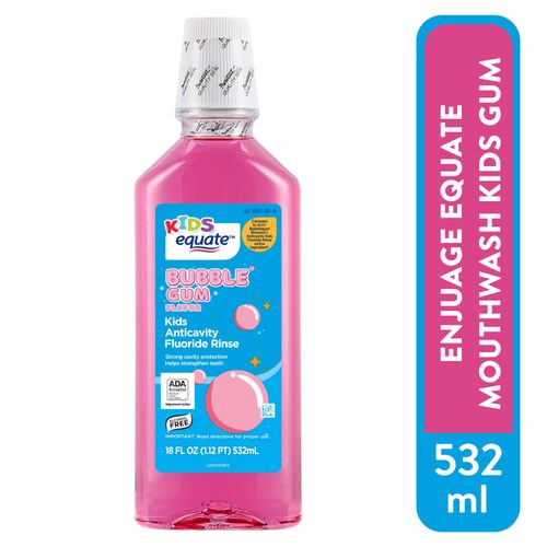 Enjuague Bucal Mouthwash Kids Marca Equate Sabor Bubble Gum -532Ml