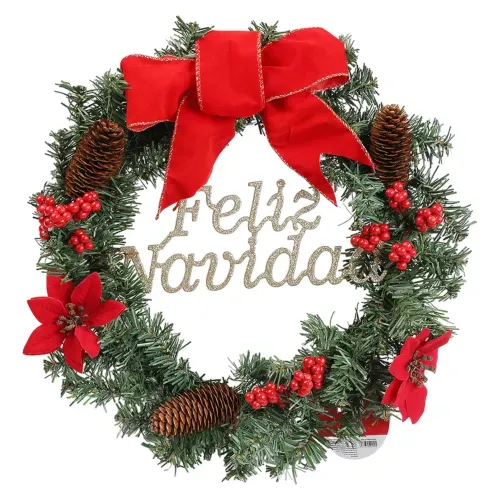 Corona Holiday Time con flores decorativas para Navidad