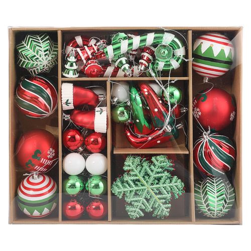 Adornos Holiday Time variados rojos y verdes para árbol de Navidad - 70 Pzas