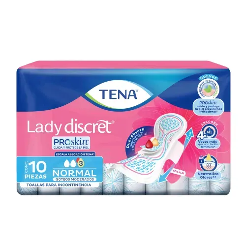 Toallas para incontinencia TENA Lady Discret Normal con alas Goteos Moderados - 10 piezas