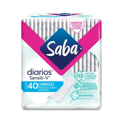 Protectores ® Saba® Sensiti-V® Largos para flujo vaginal - 40 piezas