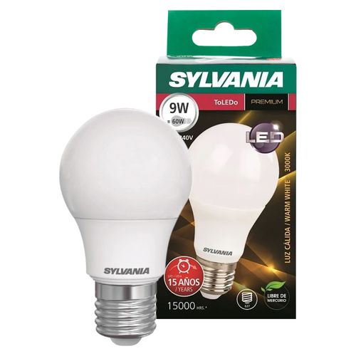 Bombillo Led Sylvania, 9W Luz Cálida rosca E27 -Und