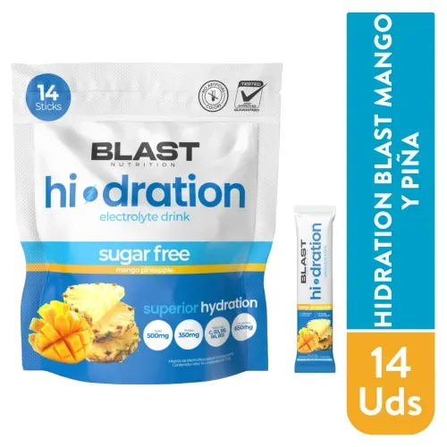 Bebida de electrolitos Blast Nutrition hidration sabor mango y piña - 14 sticks