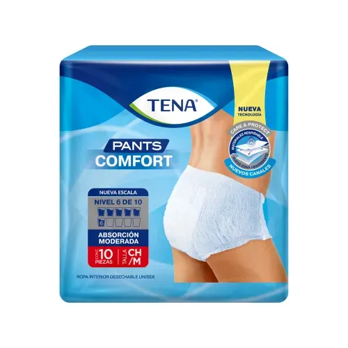 Ropa interior unisex tipo calzón Tena Pants Comfort Absorción Moderada Talla S/M - 10 piezas-Precio indicado por panal incont/moderad