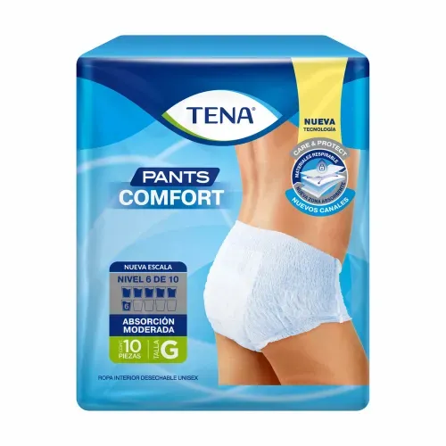 Ropa interior unisex tipo calzón Tena Pants Comfort Absorción Moderada Talla G - 10 piezas-Precio indicado por panal incont/moderad