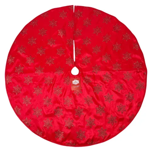 Falda Holiday Time roja para árbol con diseño de Navidad - 91 cm