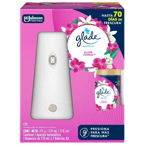 Aromatizante Automático Aparato Glade Elixir Floral 175g