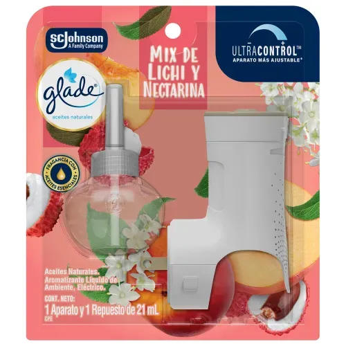 Aromatizante Glade Aceites Naturales Mix de lichi y nectarina Aparato y 1 Repuesto 21 ml c/u