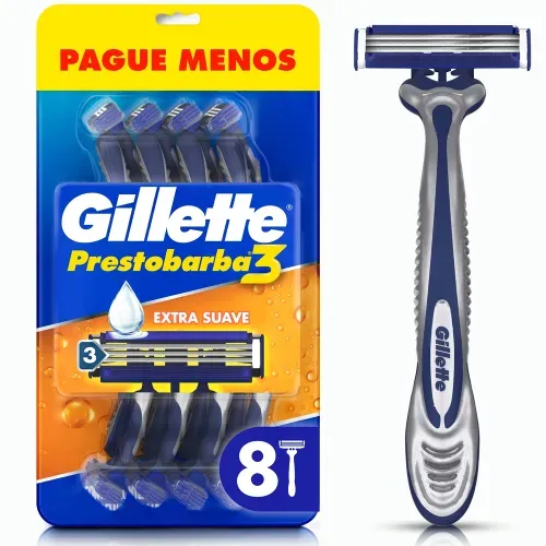 Máquina Afeitar Gillette Prestobarba3 3 Hojas Afeitada Al Ras - 8 Uds
