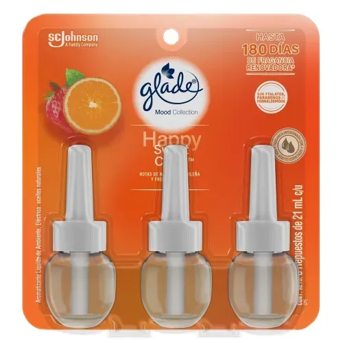 Aromatizante Glade Aceites Naturales Happy Sweet Citrus 3 Repuestos de 21ml c/u