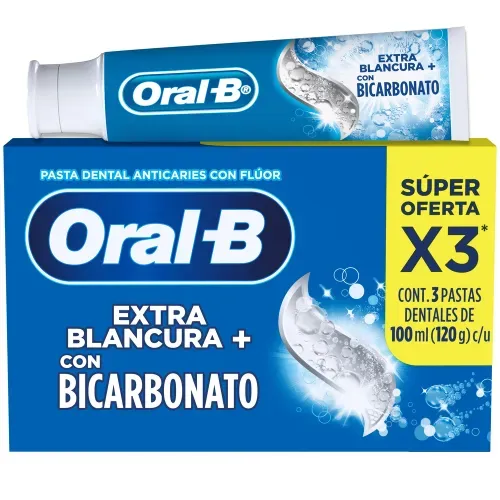 Pasta Dental Oral-B Extra Blancura Bicarbonato - 3 Uds 100 ml c/u
