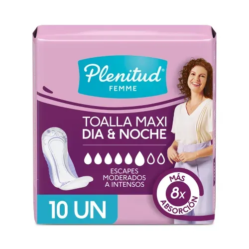 Toallas para Incontinencia Plenitud Femme Maxi Día & Noche - 10 Unidades