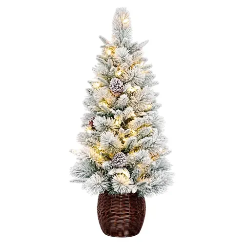 Árbol Holiday Time nevado iluminado en maceta Navidad 162 puntas - 1 m