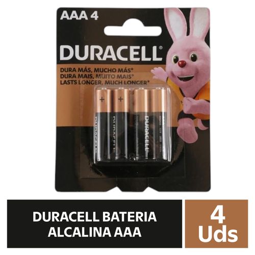 Batería Duracell Alcalina AAA - 4 Unidades