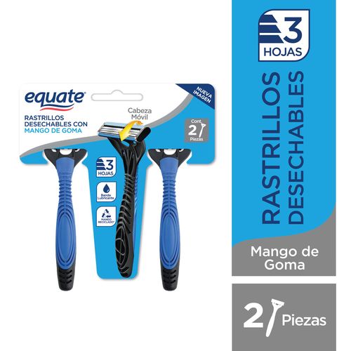 Rasuradoras Triple Hoja Marca Equate Mango Ergonómico De Goma Desechables - 2Pzas