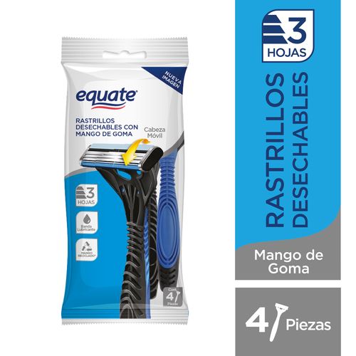 Rasuradoras Marca Equate Triple Hoja Mango De Goma Ergonomico Desechables - 4Pzas