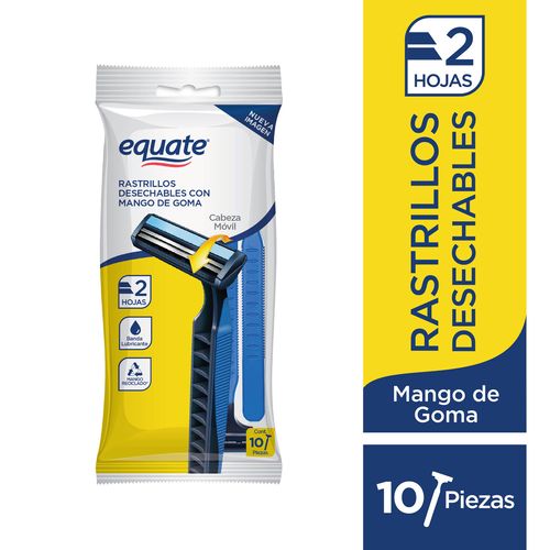 Rasuradoras Marca Equate Doble Hoja Mango De Goma Reforzado Antidesliz Desechables - 10Pzas