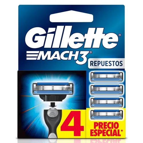 Repuesto Máquina de Afeitar Gillette Mach3 3 Hojas - 4 Uds