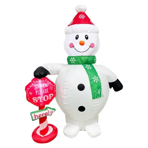 Inflable Holiday Time de muñeco de nieve con cartel decorativo Navidad - 1.21 m