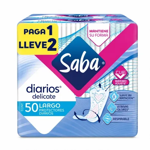 Protectores Diarios Saba Delicate Largos Paga 1 lleve 2 - 100 piezas​
