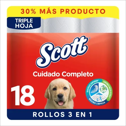 Papel  Higiénico Scott Cuidado Completo Triple Hoja - 18 rollos