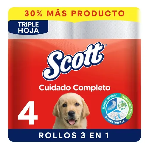 Papel Higiénico Scott Cuidado Completo Triple Hoja - 12 Rollos