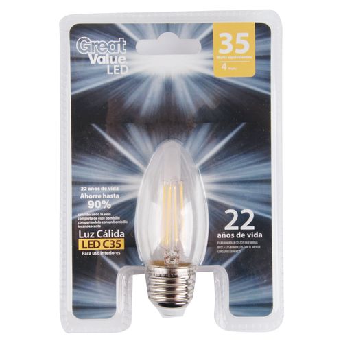 Bombillo Great Value Led Filamento -4 Watts Color 35 Amarillo