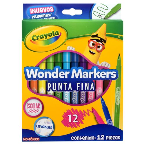 Marcador wonder Crayola de colores punta fina - 12 Uds