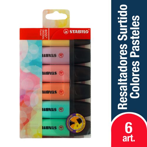 Resaltadores Stabilo colores pastel pack - 6 Uds