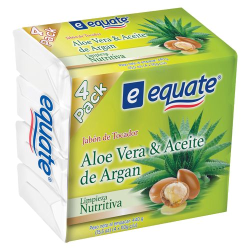 Jabón De Tocador Equate Aloe Vera & Aceite De Argán 4 Pack - 440 g
